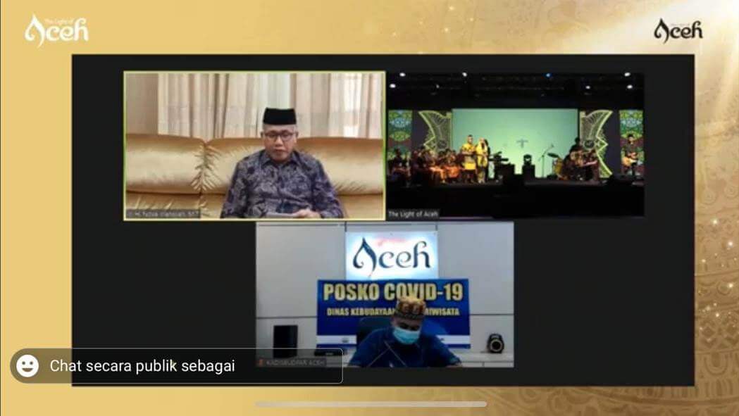 Plt Gubernur Aceh, Nova Iriansyah membuka acara The Light of Aceh in Jogja, di Malika Ballroom Sleman City Hall, Sleman Yogyakarta, Kamis (23/7), secara virtual