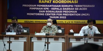 Rapat Koordinasi Program Pemberantasan Korupsi Terintegrasi Pimpinan KPK-Kepala Daerah se-Aceh dan Sosialisasi Pedoman MCP Tahun 2022 di Gedung Serbaguna Setda Aceh, Kamis (10/2)