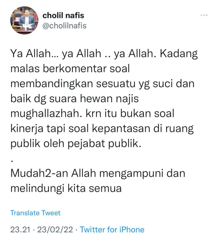 Twitter Ketua Majelis Ulama Indonesia (MUI) Cholil Nafis