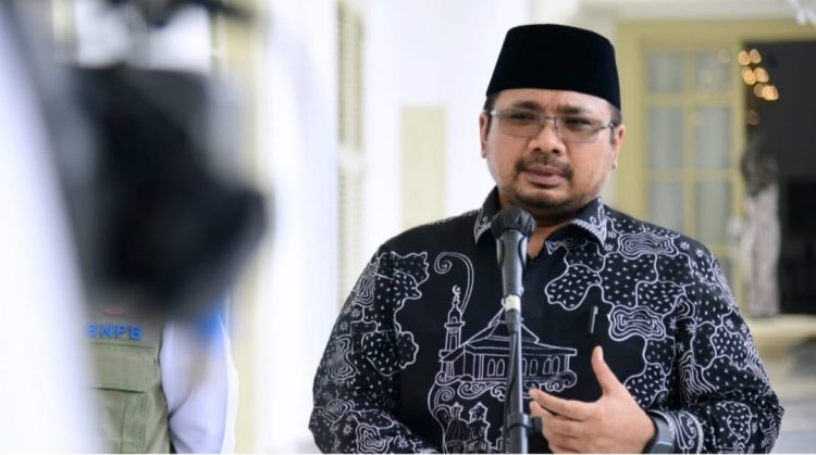 Menteri Agama Yaqut Cholil Qoumas memberikan keterangan di Istana Kepresidenan Bogor, Jawa Barat, Kamis (23/6/2022), usai mengikuti rapat terbatas bersama Presiden Joko Widodo