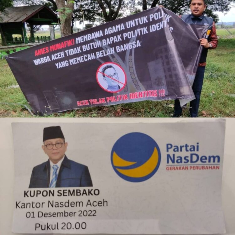Spanduk provokatif berisi penolakan kedatangan Anies Baswedan bertebaran di kota Banda Aceh, Kamis (1/12) menjelang kedatangannya ke Aceh pada 2-3 Desember 2022