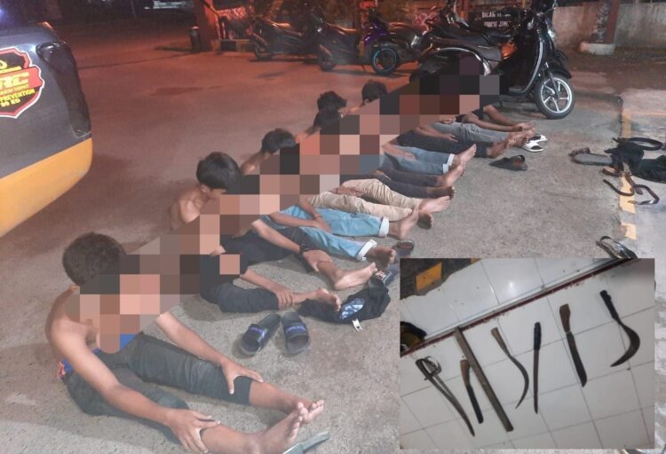 13 remaja terduga pelaku pembacokan berhasil diamankan Unit Opsnal Sat Intelkam Polres Lhokseumawe, Ahad dini hari (29/1)
