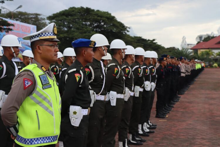 Apel gelar pasukan Operasi Keselamatan Seulawah 2023 di halaman Mapolda Aceh, Selasa (7/2)