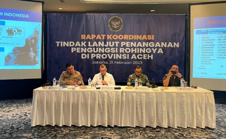 Kapolda Aceh Irjen Pol Ahmad Haydar menghadiri rakor penanganan pengungsi Rohingya di Hotel Aryaduta, Menteng, Jakarta Pusat, Selasa (21/2)