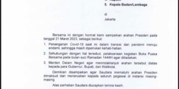 Surat Sekretaris Kabinet Pramono Anung tentang arahan Presiden Jokowi yang melarang Buka Puasa Bersama
