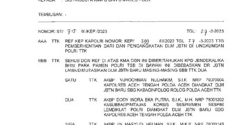 Tiga pejabat utama Polda Aceh dan tiga Kapolres dimutasi