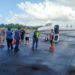 Penjemputan turis asing asal Prancis yang mengalami depresi di Simeulue, Sabtu (1/4) menggunakan pesawat Hawker 800 asal Singapura