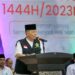 Pj Gubernur Aceh Achmad Marzuki memberikan sambutan sekaligus melepas keberangkatan calon Jamaah Haji kloter 1 di Aula Jeddah Asrama Haji Embarkasi Aceh, Banda Aceh, Selasa malam (23/5/2023)