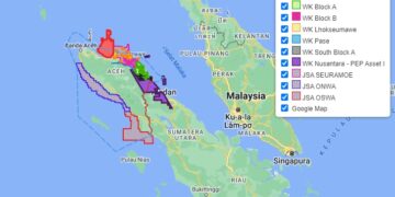 Peta Wilayah Kerja Minyak dan Gas Bumi di Aceh yang menjadi kewenangan BPMA