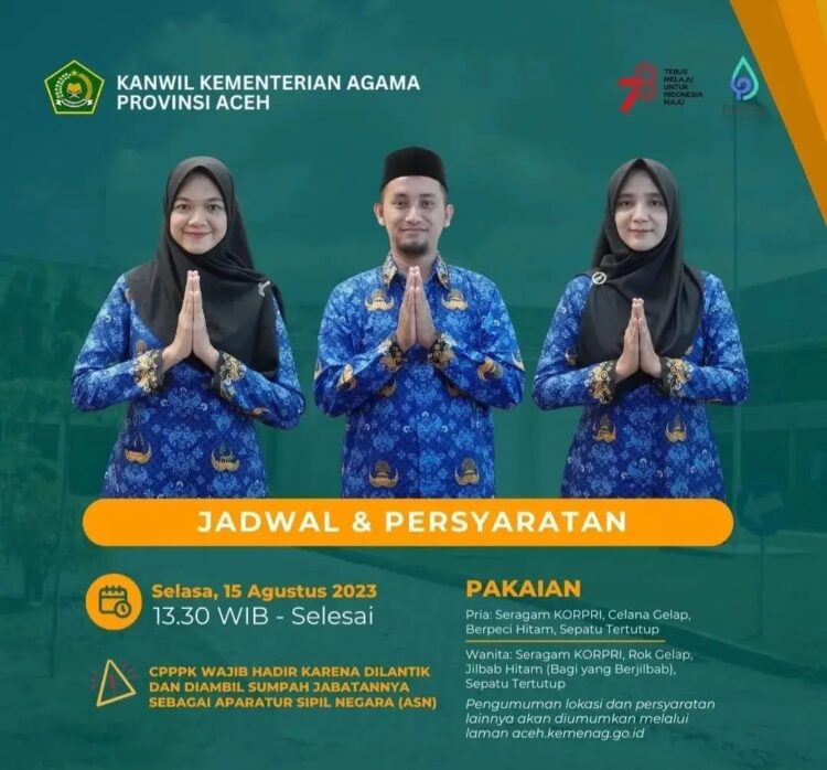 2.356 PPPK Kanwil Kemenag Aceh Tahun 2022 akan menerima SK pengangkatan pada hari Selasa, 15 Agustus 2023