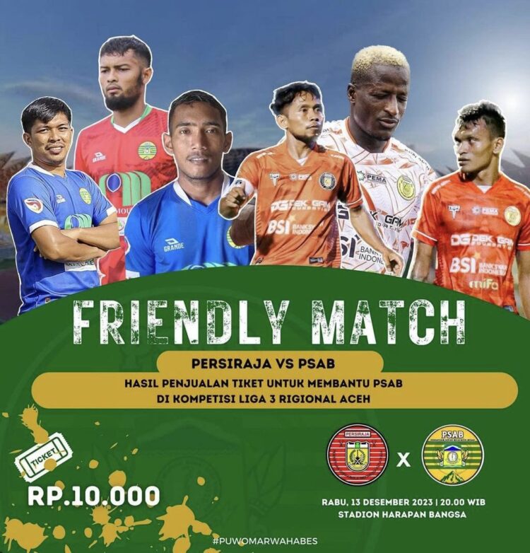 Klub Liga 3 PSAB Aceh Besar tantang Persiraja Banda Aceh di Stadion Harapan Bangsa Lhong Raya, Rabu malam (13/12)