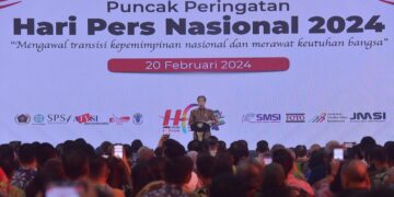 Presiden Jokowi menghadiri Puncak Peringatan HPN 2024, di Econventional Hall Ecopark Ancol, Jakarta, Selasa (20/2)