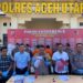 Wakapolres Aceh Utara Kompol Muhayat Effendie didampingi Kasat Reskrim AKP Novrizaldi memberikan keterangan pada konferensi pers penangkapan 2 predator anak, Kamis (22/2)