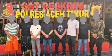 Polres Aceh Timur Polda Aceh mengamankan 8 terduga pelaku tindak pidana perusakan kantor dan penganiayaan terhadap Ketua dan anggota KONI Aceh Timur