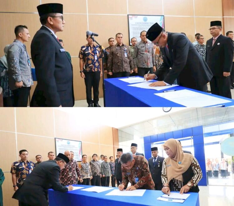 Kepala BNNP Aceh Brigjen Pol Rudy Ahmad Sudrajat mengambil sumpah dan melantik 4 pejabat di lingkungan BNNP Aceh, Kamis (28/3/2024)