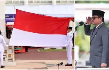 Pj Sekda Aceh Azwardi Abdullah bertindak memimpin upacara peringatan Hari Pendidikan Nasional (Hardiknas) Tahun 2024, yang diikuti kepala SKPA/Biro serta pelajar, di halaman Kantor Gubernur Aceh, Kamis (2/5/2024)