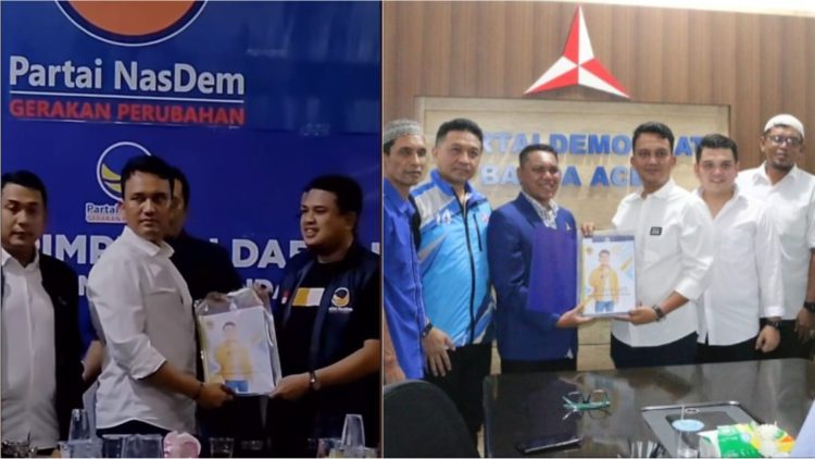 Ahmad Haeqal Asri beserta tim pemenangan saat mendaftar Bakal Calon Wali Kota Banda Aceh ke Kantor DPC Partai Demokrat dan Partai NasDem Banda Aceh pada Selasa, (7/5/2024). (Foto: Dok. Pribadi)