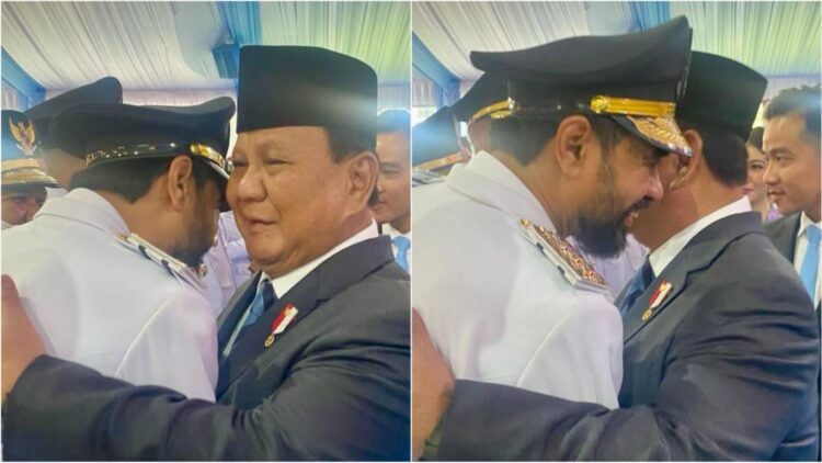 Presiden Prabowo Subianto menyambut Gubernur Aceh Muzakir Manaf (Mualem) di Istana Kepresidenan, Jakarta, Kamis (20/2/2025). (Foto: For Infoaceh.net)