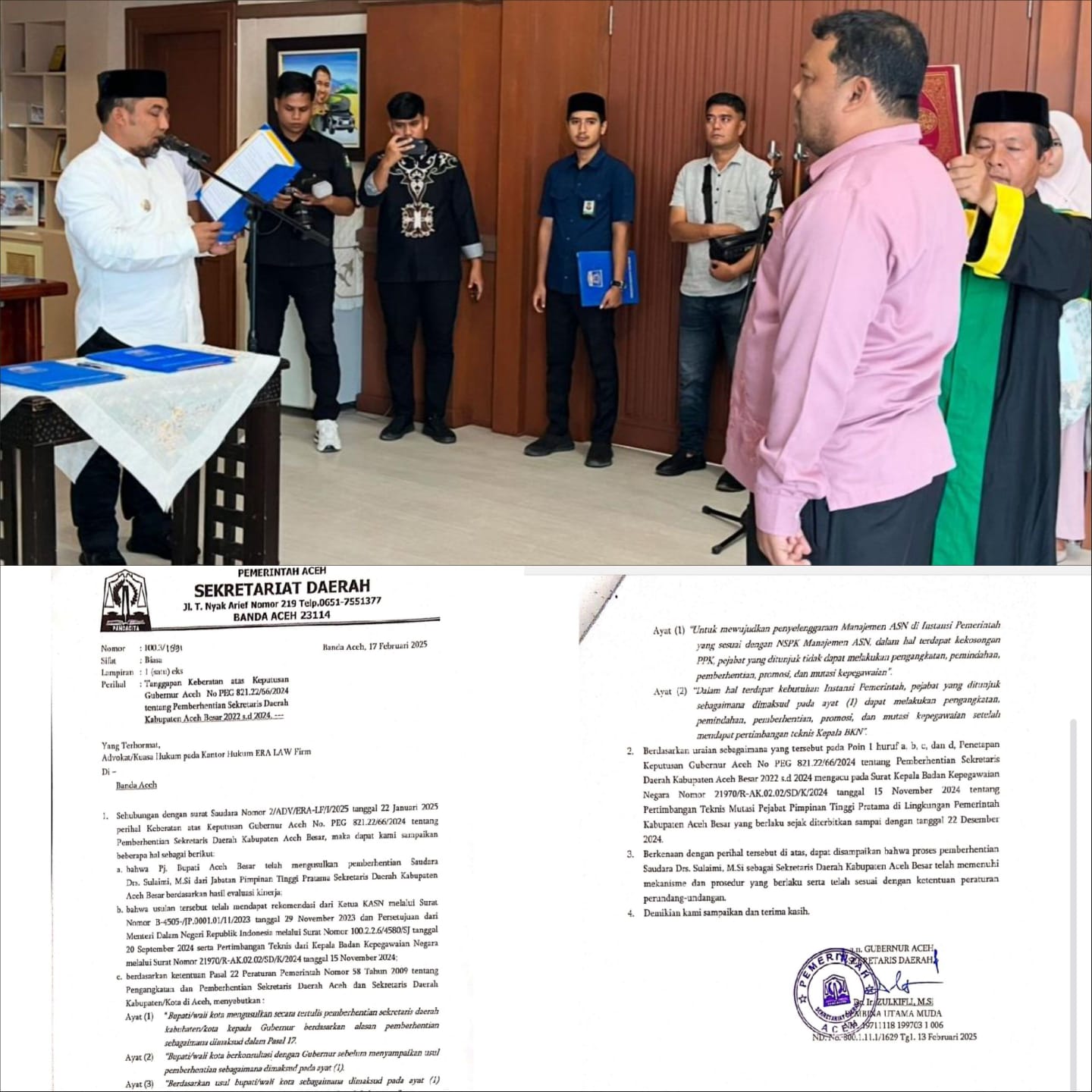 Pemerintah Aceh menegaskan pemberhentian Sulaimi dari Sekda Aceh Besar telah sesuai dengan aturan dan ketentuan perundang-undangan. (Foto: Dok. Infoaceh.net)