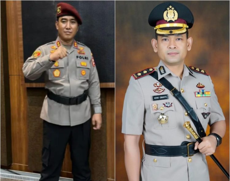 AKBP Ahzan (kiri) menjabat Kapolres Lhokseumawe, menggantikan AKP Henki Ismanto (kanan) yang dimutasi menjadi Wakapolresta Banda Aceh