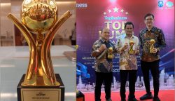 Gubernur Aceh Muzakir Manaf menerima penghargaan sebagai Top Pembina BUMD, pada acara puncak Top BUMD Awards 2025, di Ballroom Raffles Hotel, Senin (28/4)