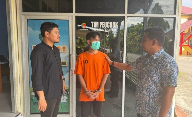 Unit PPA Satreskrim Polres Aceh Utara mengamankan pria berinisial Z (23), warga Lhoksukon, Aceh Utara, atas dugaan pemerkosaan seorang anak perempuan berusia 14 tahun. (Foto: Dok. Polres Aceh Utara)