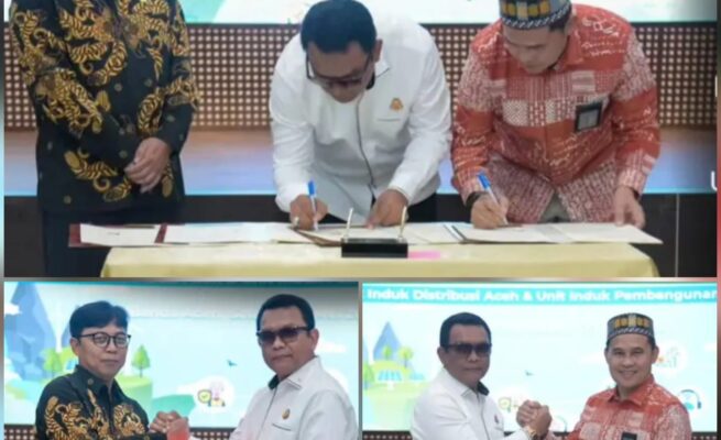 Kejati Aceh bersama PT PLN UID Aceh dan Unit Induk Pembangunan Sumatera Bagian Utara menandatangani kerja sama penanganan permasalahan hukum di bidang Perdata dan Tata Usaha Negara (TUN), Selasa (27/5).