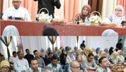 Bupati Aceh Besar Muharram Idris menyampaikan arahan dalam pertemuan dengan Kadis Kesehatan, Direktur RSUD, Kepala Puskesmas se-Aceh Besar di Gedung Dekranasda Aceh Besar, Gampong Gani, Kecamatan Ingin Jaya, Jum'at (9/5)