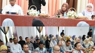 Bupati Aceh Besar Muharram Idris menyampaikan arahan dalam pertemuan dengan Kadis Kesehatan, Direktur RSUD, Kepala Puskesmas se-Aceh Besar di Gedung Dekranasda Aceh Besar, Gampong Gani, Kecamatan Ingin Jaya, Jum'at (9/5)