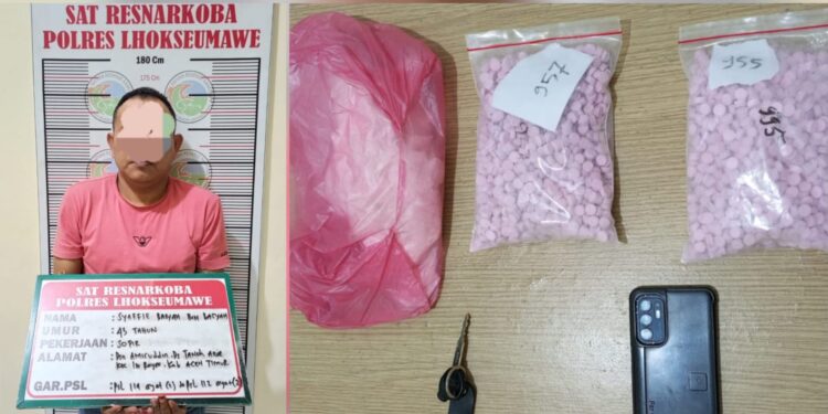 Satresnarkoba Polres Lhokseumawe menggagalkan 1.912 butir pil ekstasi dan mengamankan seorang kurir berinisial S (43), warga Idi Rayeuk, Aceh Timur.