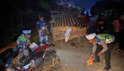 Petugas Polantas melakukan olah TKP di lokasi kecelakaan lalu lintas di Kabupaten Aceh Timur. (Foto: Ist)