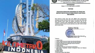 Tugu Kilometer Nol, ikon geografis yang menandai ujung barat Indonesia di Pulau Weh, Sabang, resmi ditutup sementara sejak 22 Mei 2024.