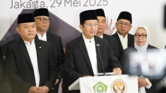 Menteri Agama Nasaruddin Umar saat konferensi pers di Kantor Kementerian Agama RI, Kamis (29/5/2025)