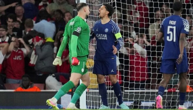 Kiper Paris Saint-Germain, Gianluigi Donnarumma bersama Marquinhos