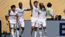 Pemain Real Madrid rayakan gol Gonzalo Garcia