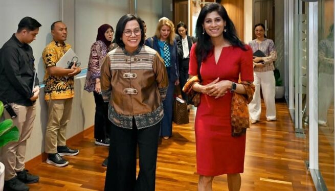 Menteri Keuangan Sri Mulyani Indrawati dan First Deputy Managing Director of the International Monetary Fund Gita Gopinath (dok: Instagram @smindrawati)