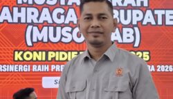 Muhammad terpilih sebagai Ketua Umum KONI Kabupaten Pidie untuk periode 2025–2029 melalui pemilihan secara aklamasi dalam Musorkab) XII di Sigli, Ahad (29/6). (Foto: Ist)