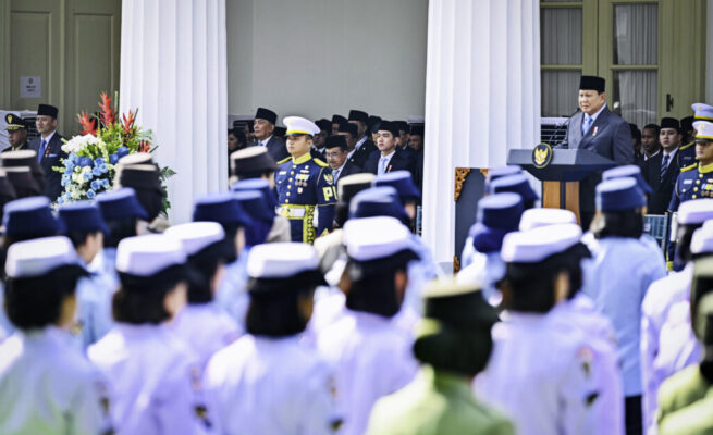 Presiden Prabowo Subianto memimpin langsung Upacara Peringatan Hari Lahir Pancasila tahun 2025 di Gedung Pancasila, Kementerian Luar Negeri, Jakarta, Senin (2/6/2025).