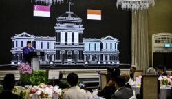Presiden Republik Indonesia Prabowo Subianto menghadiri jamuan santap siang kenegaraan yang diselenggarakan oleh Presiden Republik Singapura, Tharman Shanmugaratnam, di salah satu hotel di Singapura, pada Senin, 16 Juni 2025. (Foto: BPMI Setpres)