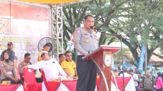 Dirlantas Polda Aceh Kombes Pol M Iqbal Alqudusy pada kampanye keselamatan berlalu lintas yang digelar di Aceh Tenggara, Ahad (1/6/2025)