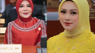 Istri Gubernur Aceh, Hj Salmawati atau Bunda Salma (kiri) melontarkan peringatan keras kepada Ketua DPRD Sumut, Erni Afriyanti Sitorus (kanan)