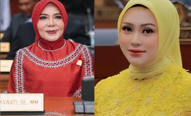 Istri Gubernur Aceh, Hj Salmawati atau Bunda Salma (kiri) melontarkan peringatan keras kepada Ketua DPRD Sumut, Erni Afriyanti Sitorus (kanan)