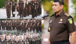 Asisten Intelijen Kejati Aceh Mukhzan SH MH memimpin apel pagi di halaman Kejati Aceh, Senin (16/6/2025). (Foto: Ist)