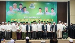 PW HUDA Kota Banda Aceh resmi dilantik masa khidmat 2025–2030 di auditorium lantai 8 Gedung Landmark BSI Aceh, Senin malam (16/6). (Foto: For Infoaceh.net)