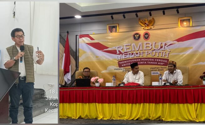 Ketua FKPT Aceh Dr Wiratmadinata SH MH memberi sambutan saat membuka Rembuk Merah Putih di aula Pascasarjana UIN Ar-Raniry, Banda Aceh, Rabu (18/6). (Foto: For Infoaceh.net)