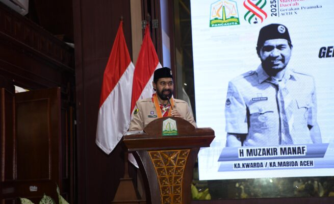 Gubernur Aceh Muzakir Manaf membuka secara resmi Musda X Gerakan Pramuka Aceh 2025 di Anjong Mon Mata, Pendopo Gubernur Aceh, Rabu (18/6/2025)