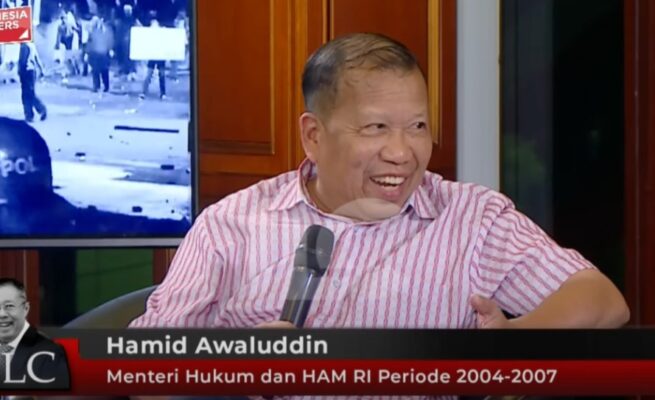 Mantan Menkumham Hamid Awaluddin saat menjadi narasumber dalam program Indonesia Lawyers Club (ILC), Rabu malam (18/6/2025). (Foto: Ist)