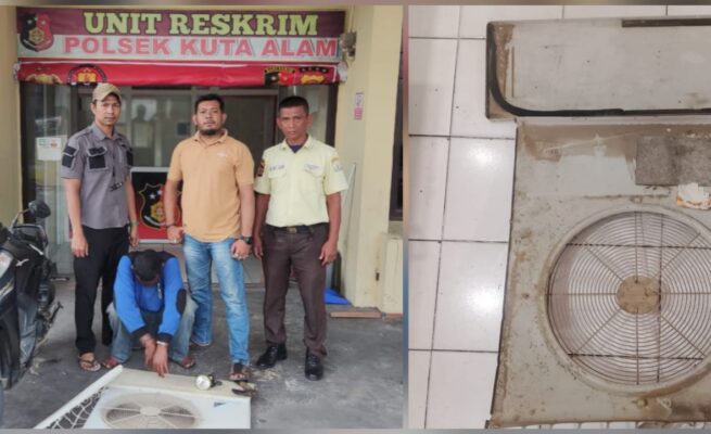 Pelaku diamankan bersama barang bukti di Mapolsek Kuta Alam, Banda Aceh, Selasa, 17 Juni 2025. (Foto: Dok. Polsek Kuta Alam)