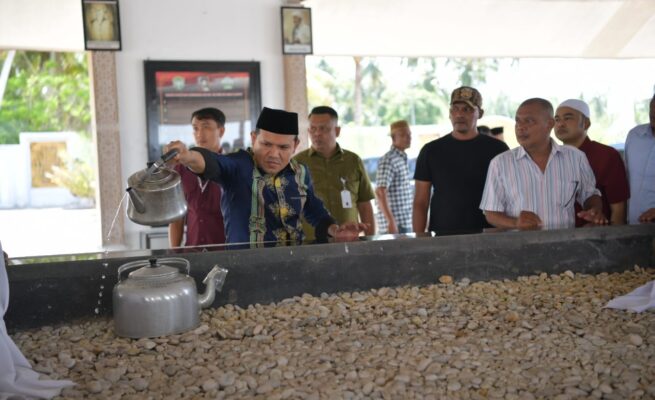 Wagub Aceh Fadhlullah ziarah Makam Habib Bugak di Desa Pante Peusangan, Kecamatan Jangka, Bireuen, Ahad (22/6). (Foto: Ist)