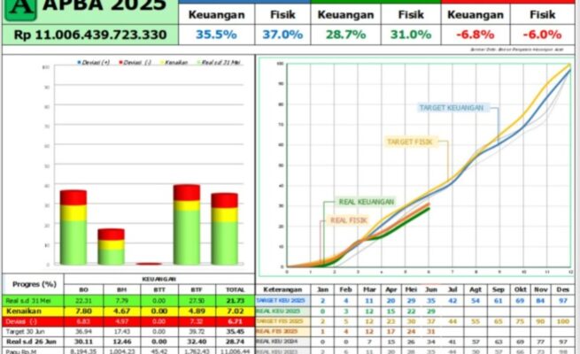 Hingga akhir Juni, serapan anggaran keuangan baru mencapai 28 persen dan fisik 31 persen
